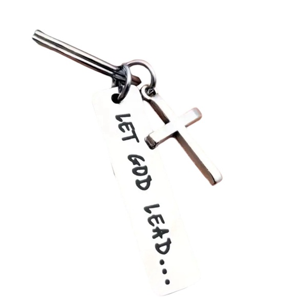 Silver Bar Style Let God Lead Keychain - Picture 4 of 5